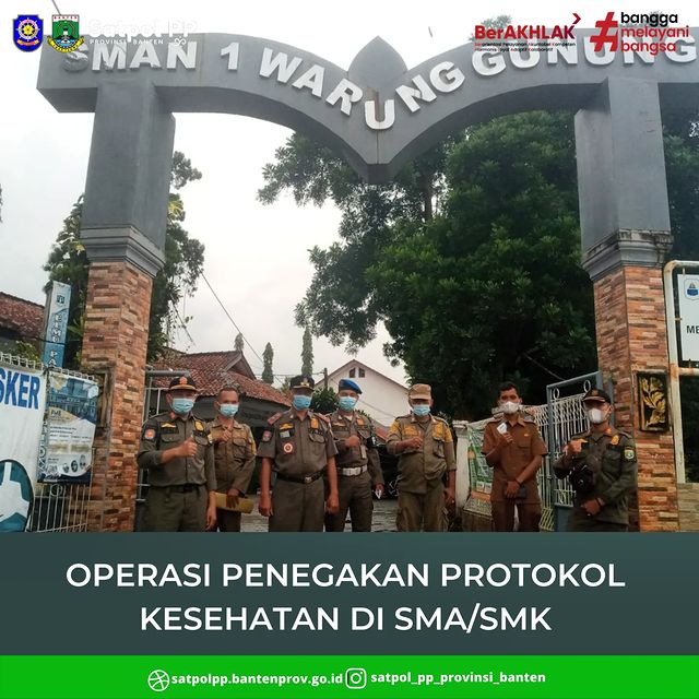 Satpol PP Provinsi Banten menyasar sekolah-sekolah di wilayah Kabupaten Lebak dalam rangka Operasi Pengawasan Prokes.