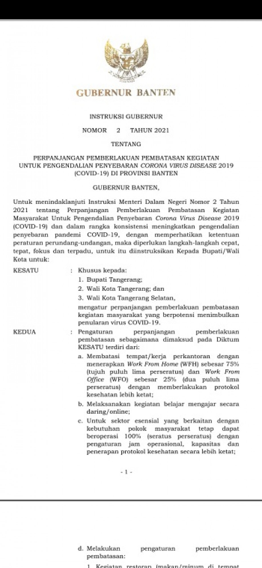 Gubernur Banten Perpanjang PPKM