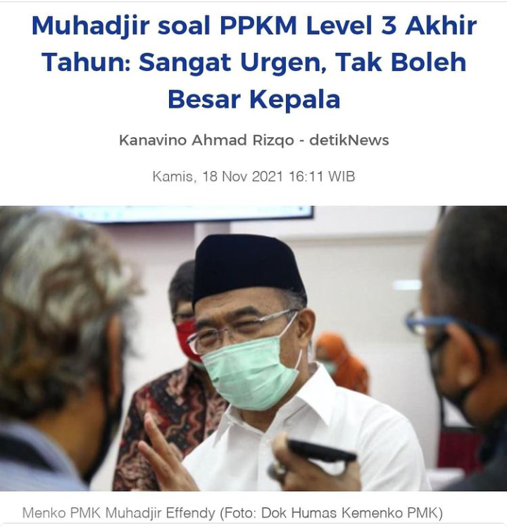 Pemerintah menjelaskan pentingnya kebijakan PPKM level 3 di masa libur Natal dan tahun baru