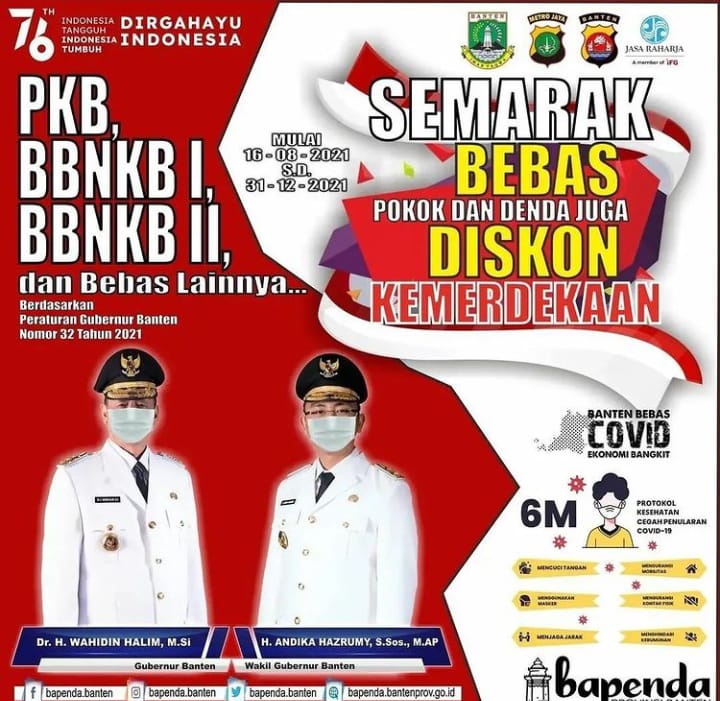 Penerapan gebyar bebas denda dan diskon pajak tahun 2021 sesuai Pergub No. 32 tahun 2021