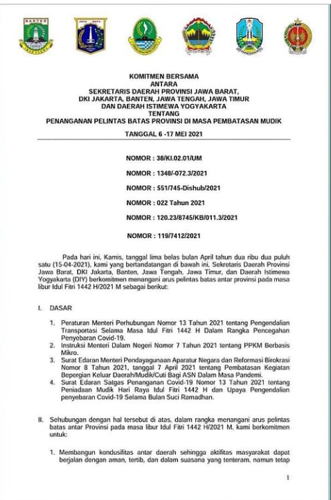 Penanganan Pelintas Batas Provinsi di Masa Pembatasan Mudik Tanggal 6-17 Mei 2021